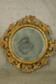 Wall mirror, late 19th century gesso, original plate, pieces missing as seen. H.88 W.88cm.
