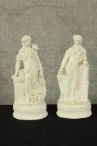 Parianware. Two white classical porcelain figures. Circa 1880. Each H.35cm.