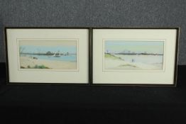 Two watercolours of the Nile with the Pyramids in the background. Framed and glassed. Each measuring