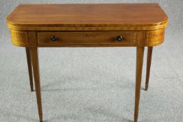 Tea table, late Georgian mahogany and satinwood inlaid. H.69 W.199 D.93cm. (extended)