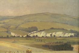 Will Longstaff RA (Australian 1879–1953). Framed oil on canvas painting of the South Downs. In an