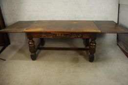 Dining table, vintage oak, Jacobean style. H.74 W.278cm (extended)