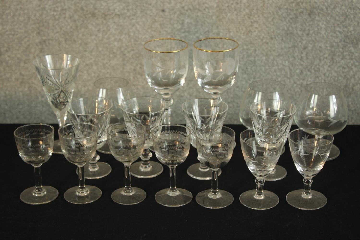 Various 19th century and later drinking glasses. H.17cm (largest).