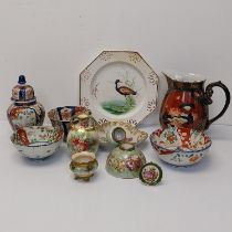 A collection of ceramics and porcelain, including various pieces of satsuma ware, a Minton's hand
