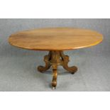 Dining table, 19th century mahogany with tilt top action. H.76 Dia.154cm.