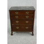 Commode chest, 19th century oak with marble top fitted with a pull out writing slope. H.91 W.77cm.