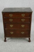 Commode chest, 19th century oak with marble top fitted with a pull out writing slope. H.91 W.77cm.