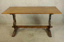 Dining table, refectory style mid 20th century oak. H.74 W.152cm W.82cm.