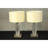 Two textured crystal lamps designed by Porta Romana. A matching pair with matching shades. H.43 cm.