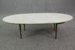 Coffee table, mid century marble and brass. H.40 W.150 D.60cm.