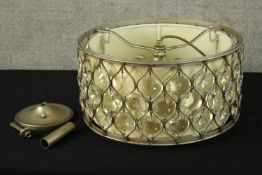 Chandelier or ceiling light shade decorated with glass teardrops. Diameter of 40 cm.