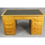 Desk, mid century light oak with inset leather top. H.76 W.137cm.