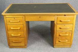 Desk, mid century light oak with inset leather top. H.76 W.137cm.
