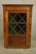 Corner cabinet, wall hanging 19th century mahogany, astragal glazed with one pane missing. H.99 W.
