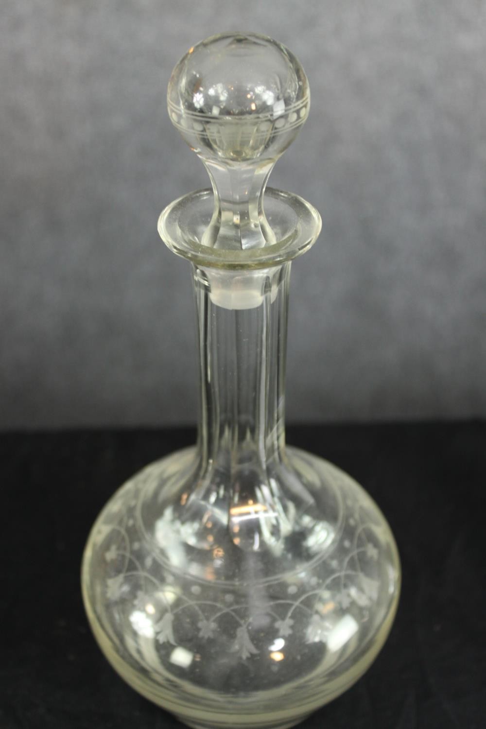 A mixed collection of decanters complete with their lids. Four 19th century with matching etched - Image 3 of 6