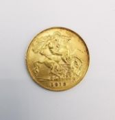 An Edward VII 1912 half sovereign, DS below the neck.