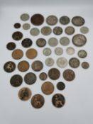 A collection of British and world coins, some silver. Including a bronze Russian 5 Kopec coin.