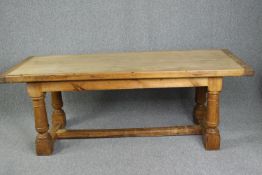 Dining table, refectory type pine in 17th century style. H.77 W.213 D.83cm.