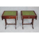 Lamp tables, a pair Georgian style mahogany. H.52 W.76 D.39. (extended)