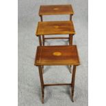 Occasional tables, nest of three graduating Regency style mahogany and satinwood inlaid. H.69 W.