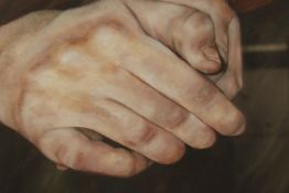 Patrice Moor. Oil on canvas. Signed on the back 'P. Moor'. Hands. Framed and glazed. H.43 x W.58 cm.