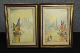 Oils on board. A pair of river scenes. Signed John Cowley bottom right. Each measure H.39 x W.29 cm.