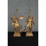 A pair of gilt metal figural lamps. Classical Warriors. Each H.60 cm.