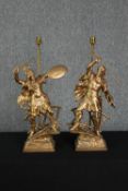 A pair of gilt metal figural lamps. Classical Warriors. Each H.60 cm.