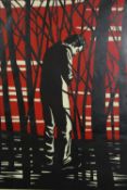 Paul Hogg (British). Man Walking in a Wood. 2017. Silkscreen. Framed and glazed. H.73 x W.60 cm.