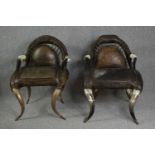 Michel Haillard, armchairs, a pair leather and buffalo horn. H.94 W.72 D.80cm. (each)