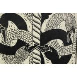 Sally Cuth. Woodcut titled ' Swan Frieze'. Signed and numbered by the artist. Limited edition of