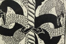 Sally Cuth. Woodcut titled ' Swan Frieze'. Signed and numbered by the artist. Limited edition of