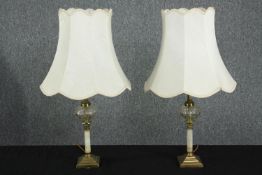 Two brass and marble classical design lamps with matching shades. each measuring H.65 cm.