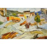 Ram Kumar (Indian 1924 -2018). Acrylic on paper. Village scene. Signed on the back Ram Kumar 2012.