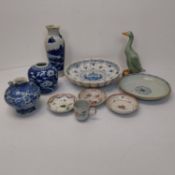 A collection of 19th and 20th century Chinese porcelain dishes and vases, including three Chinese