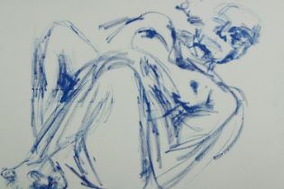 Oil on canvas. Blue Man. Framed. H.77 x W.96 cm.