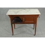 Washstand, Edwardian mahogany and satinwood inlaid with marble top. H.76 W.92 D.46cm.