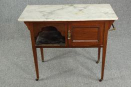 Washstand, Edwardian mahogany and satinwood inlaid with marble top. H.76 W.92 D.46cm.