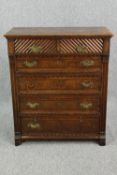 Chest of drawers, late 19th century Aesthetic style pollard oak. H.105 W.90cm.
