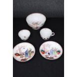 A 19th century one person New Hall hand painted 'boy and butterfly' pattern tea set. Includes tea