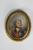 A miniature painting on ivory of Lord Horatio Nelson. Nineteenth century. H.8 x W.6 cm. Exemption