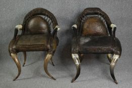 Michel Haillard, armchairs, a pair leather and buffalo horn. H.94 W.72 D.80cm. (each)