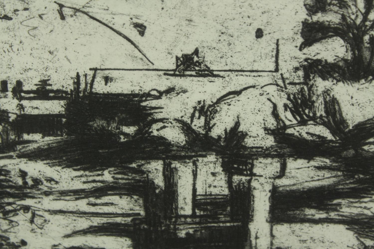 Jane Joseph (British b. 1942). Two etchings titled 'Brentford Low Tide'. Framed and glazed. - Image 5 of 8