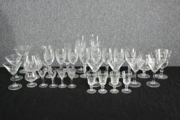 A mixed collection of stemmed glasses. To include brandy, port, wine etc. The largest measuring H.21