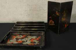 A lacquered Japanese Mahjong tray, tile stand and folding screen. Early twentieth century.