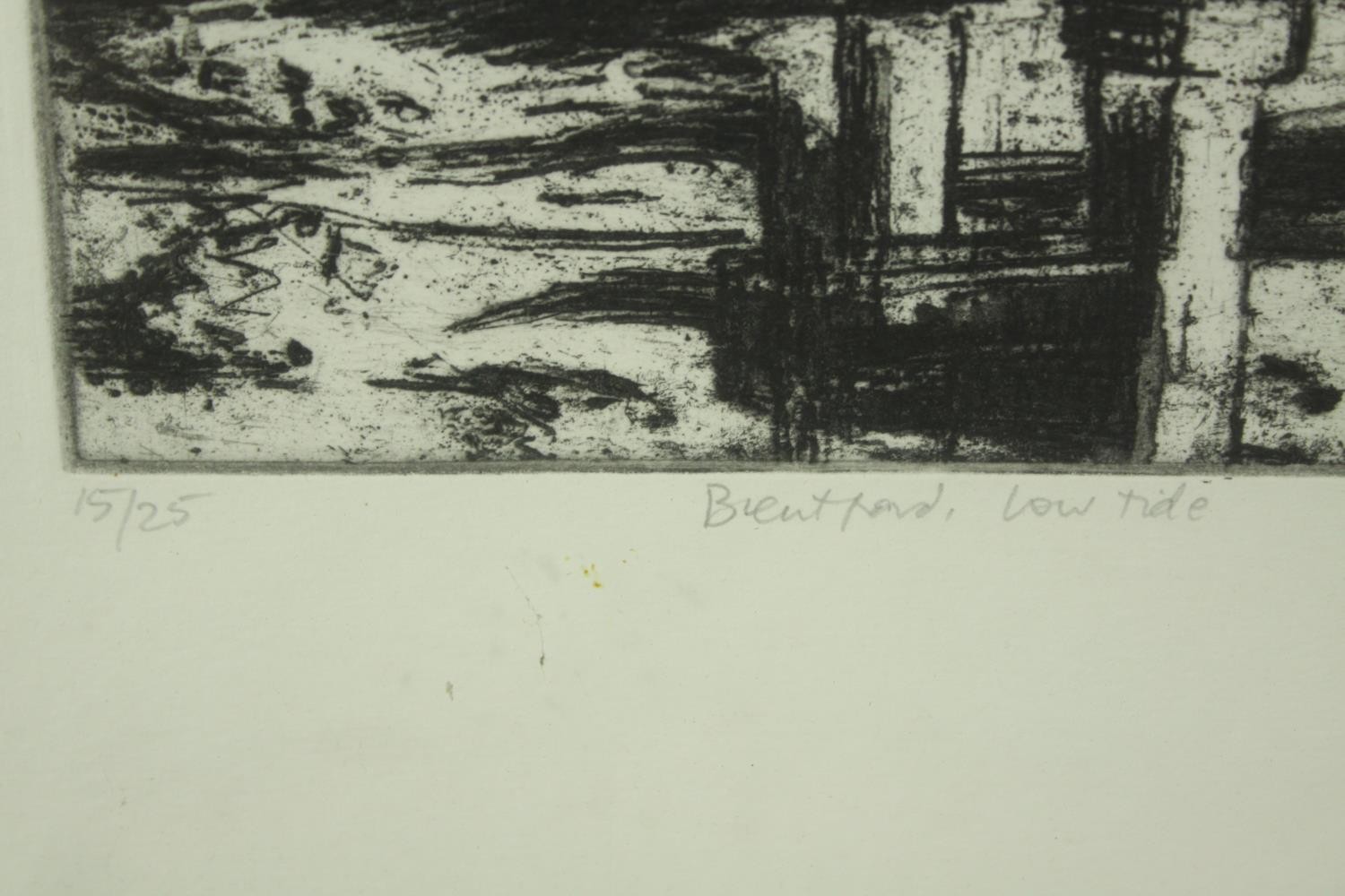 Jane Joseph (British b. 1942). Two etchings titled 'Brentford Low Tide'. Framed and glazed. - Image 7 of 8