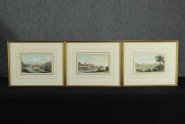 Three watercolours with ink detailing. One dated October 1844 and signed indistinctly by the artist.