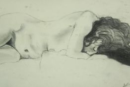 Nude. Drawing. Signed indistinctly by the artist with initials. Framed and glazed. H.36 x W.54 cm.