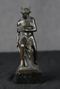 After Bertel Thorvaldsen (Danish 1768-1844). The Roman god Mercury. Patinated bronze figure. H.20