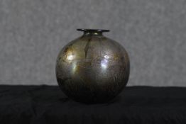 An Isle of Wight studio glass vase. With a delicate overlaid gold and silver leaf design. Circa